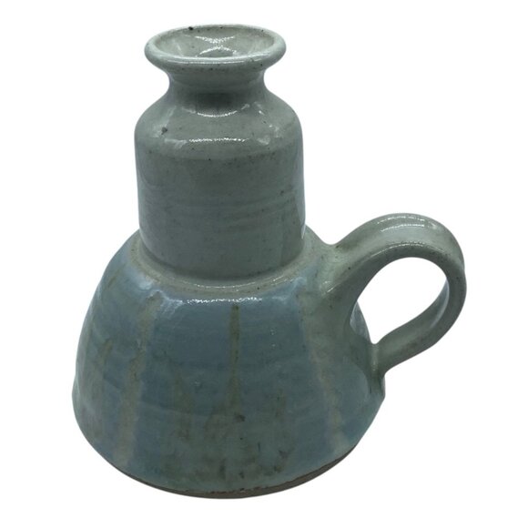 Vtg Nels Linde Signed Vessel Pottery Unique Blue Gray Glaze Artisan 6" - Picture 3 of 5